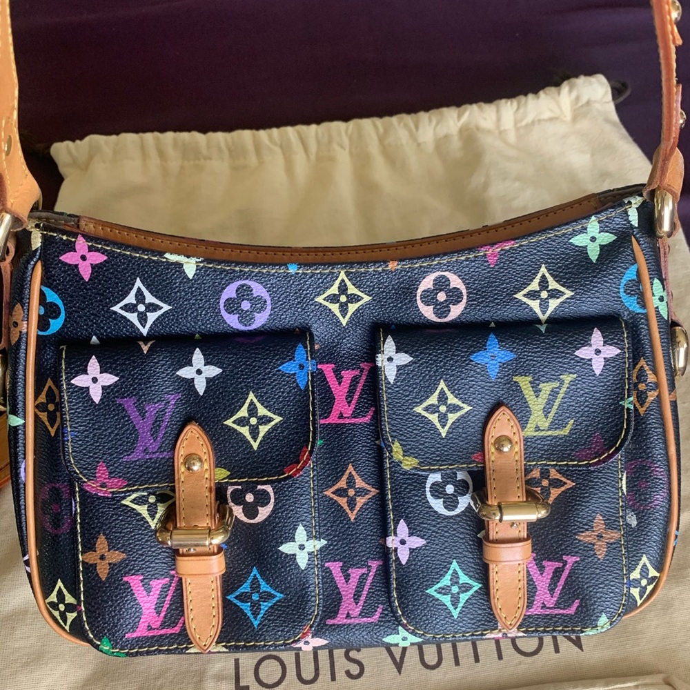 Authentic Vintage Black Multicolor Louis Vuitton Lodge PM